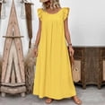 thumbnail image 1 of ClodeEU Women's Round Neck Ruffle Cap Sleeve Maxi Dress, Casual Loose Fit Dress Yellow,Women's Plus XL, 1 of 8