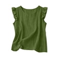 thumbnail image 1 of ClodeEU Women's Round Neck Ruffle Cap Sleeve Tank Top,Solid Color Casual Loose Fit Blouse Army Green,Women's Plus L, 1 of 6
