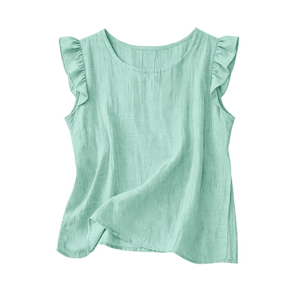 ClodeEU Women's Round Neck Ruffle Cap Sleeve Tank Top,Solid Color Casual Loose Fit Blouse Mint Green,Women's Plus XXXXL