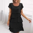 thumbnail image 1 of ClodeEU Women's Round Neck Ruffle Sleeve Tiered Mini Dress, Casual Solid Color Shift Dress Black,Women's Plus L, 1 of 6