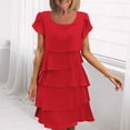 thumbnail image 1 of ClodeEU Women's Round Neck Ruffle Sleeve Tiered Mini Dress, Casual Solid Color Shift Dress Red,Women's Plus XL, 1 of 6