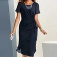 thumbnail image 1 of ClodeEU Women's Round Neck Sheer Short Sleeve Fit Midi Dress with Ruffled Hem Dark Blue,Womens Plus L, 1 of 5