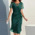 thumbnail image 1 of ClodeEU Women's Round Neck Sheer Short Sleeve Fit Midi Dress with Ruffled Hem Green,Womens Plus L, 1 of 7