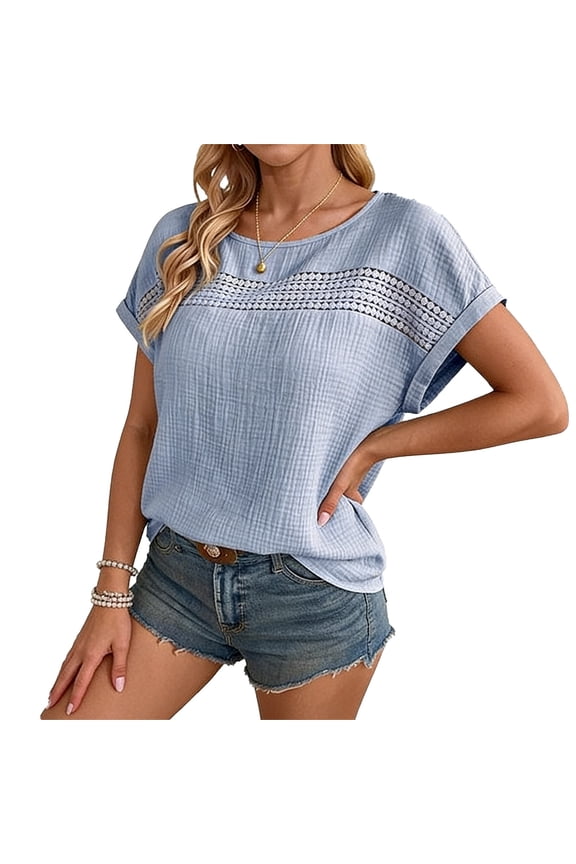 Women's Round Neck Short Sleeve T-Shirt ,Casual Loose Cozy Top with Cutout Sky Blue,Womens Plus XXL
