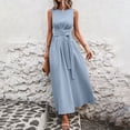 thumbnail image 1 of ClodeEU Women's Round Neck Sleeveless A Line Maxi Dress,Cinched Waist Flowy Sundress Light Blue,Women's Plus S, 1 of 8