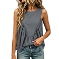 thumbnail image 1 of ClodeEU Women's Round Neck Sleeveless Ruffle Flowy Babydoll Tank Top,Solid Loose Casual Summer Camisole Blouse Gray,Women's Plus M, 1 of 6