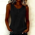 thumbnail image 1 of ClodeEU Women's Round Neck Sleeveless Tank Top,Casual Loose Fit Solid Color Blouse with Button for Summer Black,Women's Plus L, 1 of 6