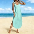 thumbnail image 1 of ClodeEU Women's Round Neck Spaghetti Strap Midi Dress with Side Slit ,Loose Fit Casual Solid Color Dress Mint Green,Womens Plus XL, 1 of 5