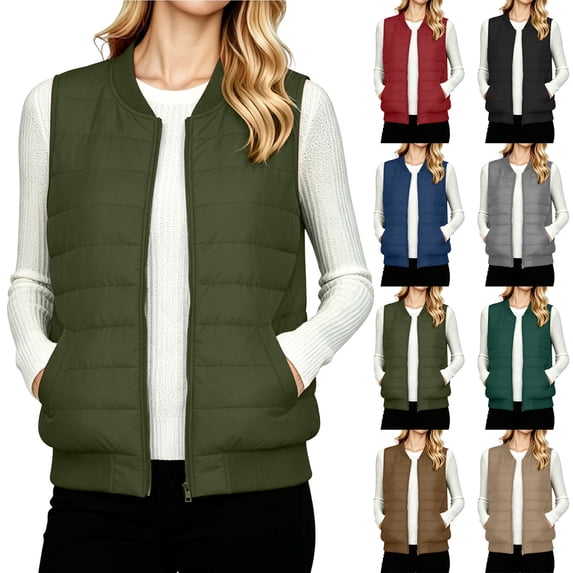ClodeEU Women's Round Neck Zip Up Quilted Vest,Sleeveless Lightweight Casual Gilet with Pockets ,Women's S-XXL