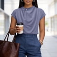 thumbnail image 1 of ClodeEU Women's Ruched Mock Neck Short Sleeve T-Shirt,Slim Fit Crew Neck Tee Gray,Women's Plus L, 1 of 5