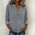thumbnail image 1 of ClodeEU Women's Ruffle Collar Long Sleeve Linen Blend Shirt,Solid Color Casual Blouse Gray,Womens Plus S, 1 of 6