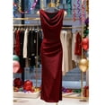 thumbnail image 1 of ClodeEU Women's Satin Cowl Neck Sleeveless Ruched Bodycon Midi Dress,Formal Cocktail Party Evening Gown Wine,Women's Plus XXL, 1 of 5