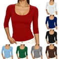 thumbnail image 1 of ClodeEU Women's Scoop Neck Ribbed 3/4 Sleeve Fitted Top,Solid Stretchy Basic Layering Tee ,Women's Plus L, 1 of 7