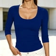 thumbnail image 1 of ClodeEU Women's Scoop Neck Ribbed 3/4 Sleeve Fitted Top,Solid Stretchy Basic Layering Tee ,Women's Plus M, 1 of 7