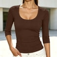 thumbnail image 1 of ClodeEU Women's Scoop Neck Ribbed 3/4 Sleeve Fitted Top,Solid Stretchy Basic Layering Tee ,Women's Plus S, 1 of 7