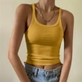 thumbnail image 1 of ClodeEU Women's Scoop Neck Ribbed Knit Sleeveless Tank Top ,Spaghetti Strap Fitting Basic Cami Shirts Yellow,Womens Plus M, 1 of 6