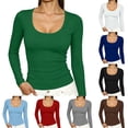 thumbnail image 1 of ClodeEU Women's Scoop Neck Ribbed Long Sleeve Fitted Top,Solid Stretchy Basic Layering Tee ,Women's Plus S, 1 of 8