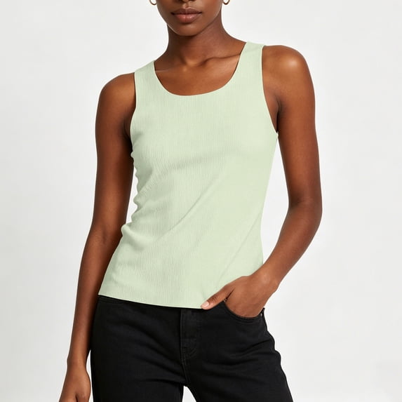 ClodeEU Women's Scoop Neck Ribbed Tank Top, Sleeveless Slim Fit Basic Cami Green,Women's Plus S