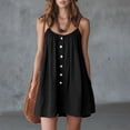 thumbnail image 1 of ClodeEU Women's Scoop Neck Spaghetti Strap Button Mini Dress,Casual A-Line Sundress Black,Women's Plus L, 1 of 8
