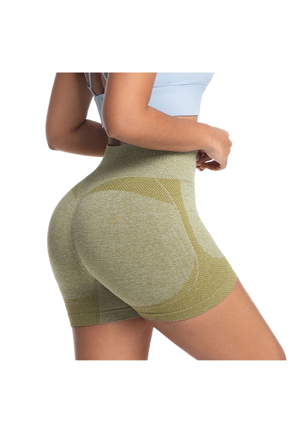 Women's Seamless High Waisted Yoga Shorts,Scrunch Butt Lifting Tights with Tummy Control Yellow,Womens Plus L