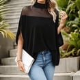 thumbnail image 1 of ClodeEU Women's Sheer Mesh Mock Neck Dolman Sleeve Top, Casual Solid Color Blouse Black,Women's Plus M, 1 of 8