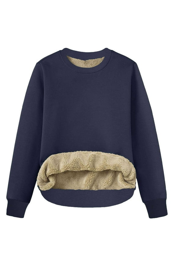 Women's Sherpa Lined Sweatshirts,Fleece Crewneck Pullover , Heavyweight Winter Pullover Navy,Womens Plus XL