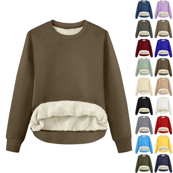 ClodeEU Women's Sherpa Lined Sweatshirts,Fleece Crewneck Pullover , Heavyweight Winter Pullover ,Women's S-3XL
