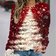 thumbnail image 1 of ClodeEU Women's Shining Christmas Tree Print Shirts,Casual Long Sleeve Round Neck Top,Loose Fit Trendy Clothes Multicolor 05,Womens Plus S, 1 of 5