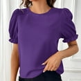 thumbnail image 1 of ClodeEU Women's Short Puff Sleeve Round Neck Blouse,Elegant Casual Office Pleated Trendy Summer Tee Top Purple,Womens Plus S, 1 of 4