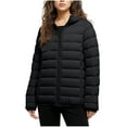 thumbnail image 1 of ClodeEU Women's Short Puffer Hoodeid Jacket With Pockets,Long Sleeve Zip Up Slim Fit Lightweight Coat Black,Womens Plus S, 1 of 6
