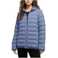 thumbnail image 1 of ClodeEU Women's Short Puffer Hoodeid Jacket With Pockets,Long Sleeve Zip Up Slim Fit Lightweight Coat Dark Blue,Womens Plus S, 1 of 6
