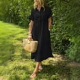 thumbnail image 1 of ClodeEU Women's Short Sleeve Button Down Striped Print Shirt Dress,Casual Loose Fit Collared Midi Dress Black,Women's Plus L, 1 of 6
