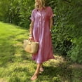 thumbnail image 1 of ClodeEU Women's Short Sleeve Button Down Striped Print Shirt Dress,Casual Loose Fit Collared Midi Dress Red,Women's Plus XXXL, 1 of 6