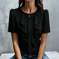 thumbnail image 1 of ClodeEU Women's Short Sleeve Crewneck Pleated Blouse with Ruffle Hem ,Business Casual Office Top Black,Women's Plus L, 1 of 8