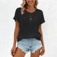 thumbnail image 1 of ClodeEU Women's Short Sleeve Crewneck T Shirt Top ,Solid Color Casual Tee with Button Black,Womens Plus XXXL, 1 of 5