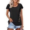 thumbnail image 1 of ClodeEU Women's Short Sleeve Crewneck Top with Button,Pleated Casual Tee Black,Womens Plus S, 1 of 8