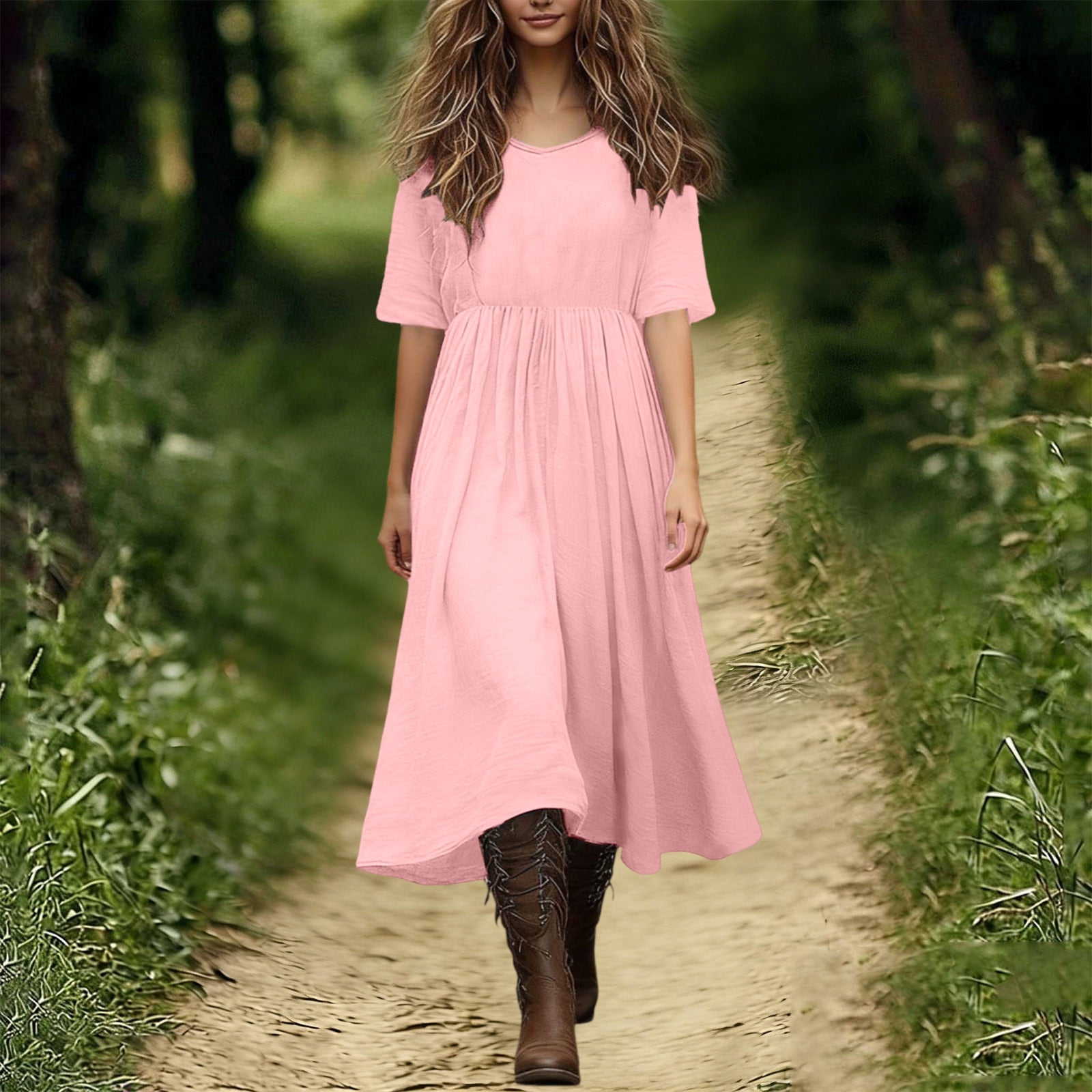 flowy pink dress Cabana Life - Shell Coast Cinch Waist - Coral and family photos Clodeeu Women's Short Sleeve Round