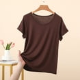 thumbnail image 1 of ClodeEU Women's Short Sleeve Scoop Neck Loose T-Shirt,Solid Color Casual Summer Tee Coffee,Women's Plus XXL, 1 of 5