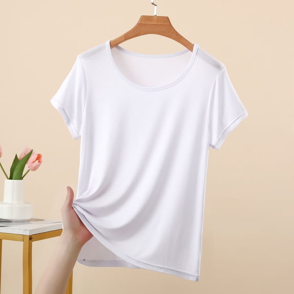 ClodeEU Women's Short Sleeve Scoop Neck Loose T-Shirt,Solid Color Casual Summer Tee White,Women's Plus L