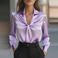 thumbnail image 1 of ClodeEU Women's Silk Blouse,Long Sleeve V Neck Shirt,Casual Elegant Satin Slim Tops Purple,Womens Plus M, 1 of 4