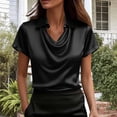 thumbnail image 1 of ClodeEU Women's Silk Satin Cowl Neck Blouse ,Long Sleeves Casual Business Dressy Shirts Office Work Top Black,Womens Plus L, 1 of 8