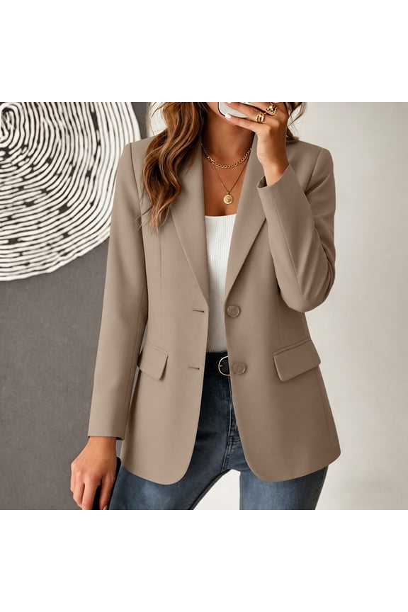 Women's Single Button Lapel Long Sleeve Blazer Jacket, Casual Loose Fit Solid Color Coat with Pockets for Office Beige,Women's Plus XXXL