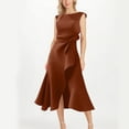 thumbnail image 1 of ClodeEU Women's Sleeveless Asymmetrical Ruffle Hem Midi Dress, Ruched Waist Bodycon Party Dress Coffee,Women's Plus L, 1 of 7
