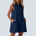 thumbnail image 1 of ClodeEU Women's Sleeveless Collared Shirt Dress, Casual Solid Color Ruffled Hem Tunic Mini Dress Navy,Women's Plus S, 1 of 6