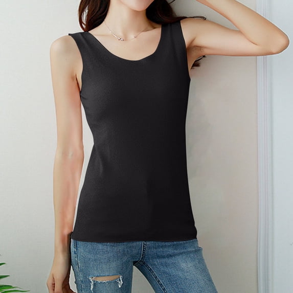 ClodeEU Women's Sleeveless Crew Neck Tank Top, Solid Color Slim Fit Basic Tops Black,Womens Plus XXL