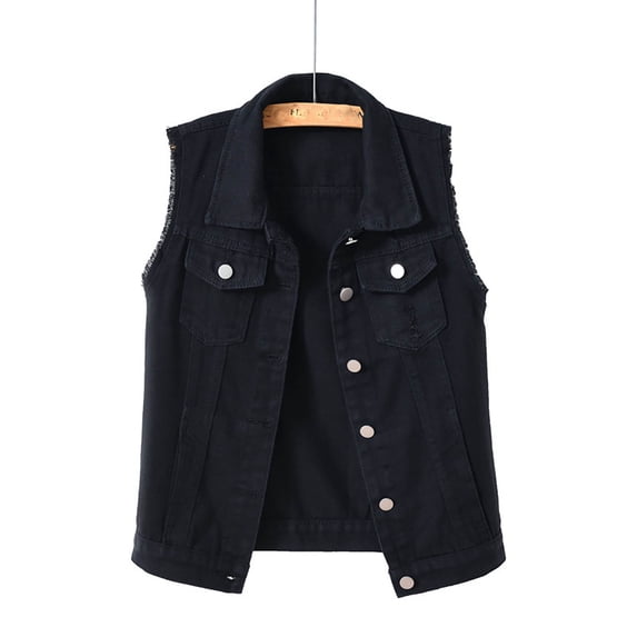ClodeEU Women's Sleeveless Denim Vest, Casual Button Down Waistcoat with Pockets Black,Womens Plus XXXXL