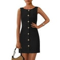 thumbnail image 1 of ClodeEU Women's Sleeveless Dres, Crewneck Button Mini Dress , Casual Tank Dres Black,Womens Plus S, 1 of 7
