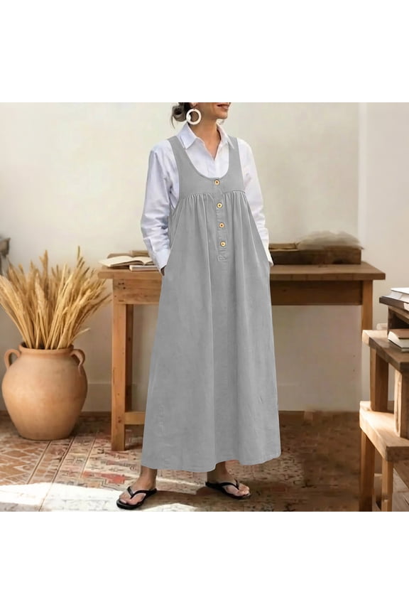 U Women's Sleeveless Jumper Dress with Pockets,Casual Loose Tank Dress Gray,Womens Plus XL