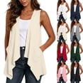 thumbnail image 1 of ClodeEU Women's Sleeveless Open Front Ruff Vest Cardigan, Casual Lightweight Vest with Pockets Beige,Women's Plus L, 1 of 8