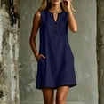 thumbnail image 1 of ClodeEU Women's Sleeveless Peter Pan Collar Contrast Trim Mini Dress, Casual A-Line Sundress with Pockets Navy,Women's Plus S, 1 of 6